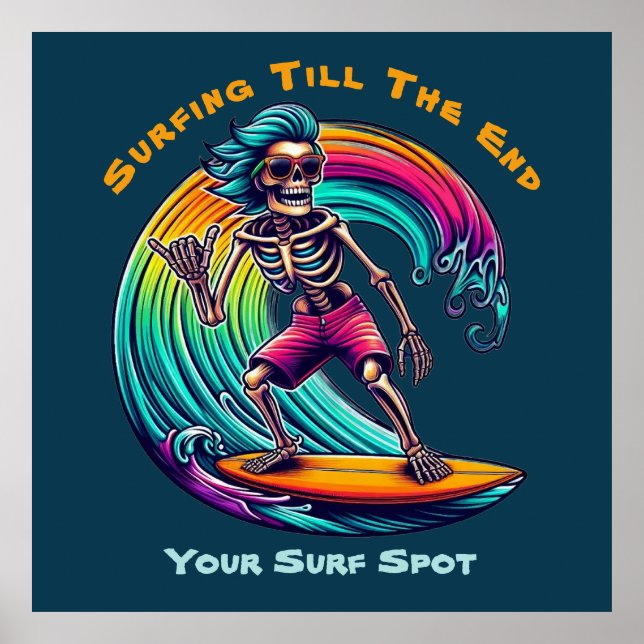 Skeleton Surfer Riding A Wave Poster (Framsidan)