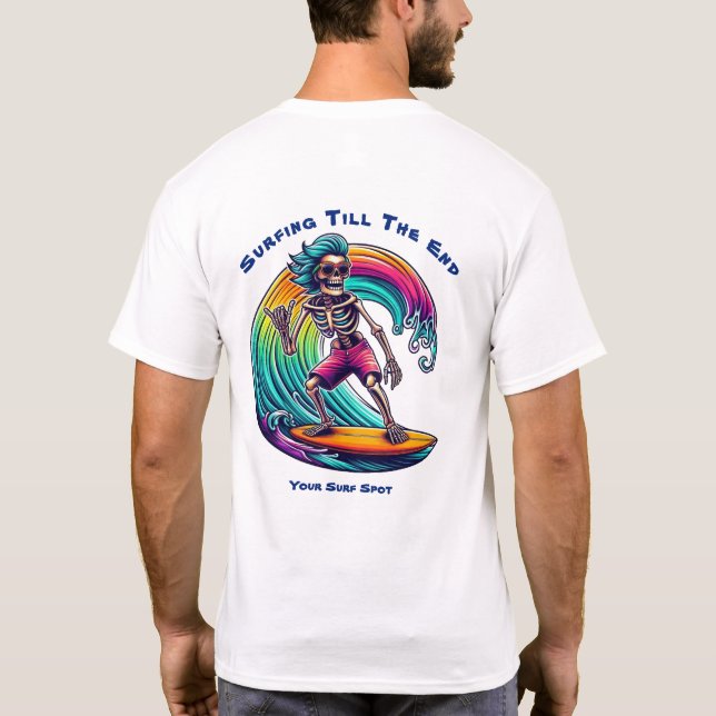 Skeleton Surfer Riding A Wave T Shirt (Baksida)