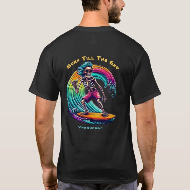 Skeleton Surfer Riding A Wave T Shirt (Baksida)