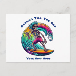 Skeleton Surfer Riding A Wave Vykort