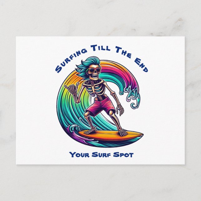 Skeleton Surfer Riding A Wave Vykort (Framsida)