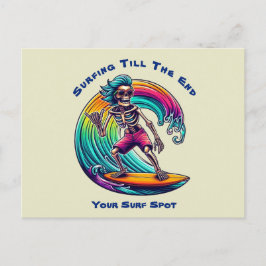 Skeleton Surfer Riding A Wave Vykort