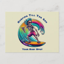 Skeleton Surfer Riding A Wave Vykort
