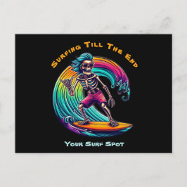 Skeleton Surfer Riding A Wave Vykort