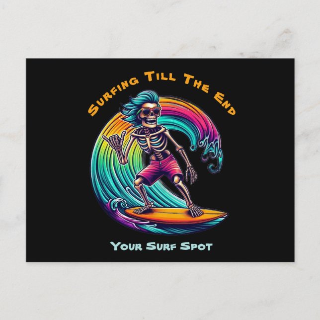 Skeleton Surfer Riding A Wave Vykort (Framsida)