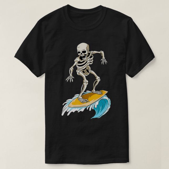 Skeleton Surfer Surfboard Beach Summer Vinkarare S T Shirt (Design framsida)