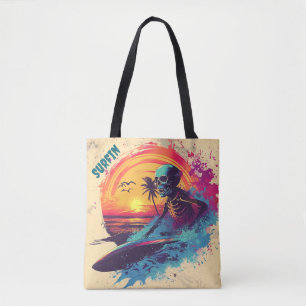 Skeleton Surfer Vibrant Blue Lila Rosa Tropical Tygkasse