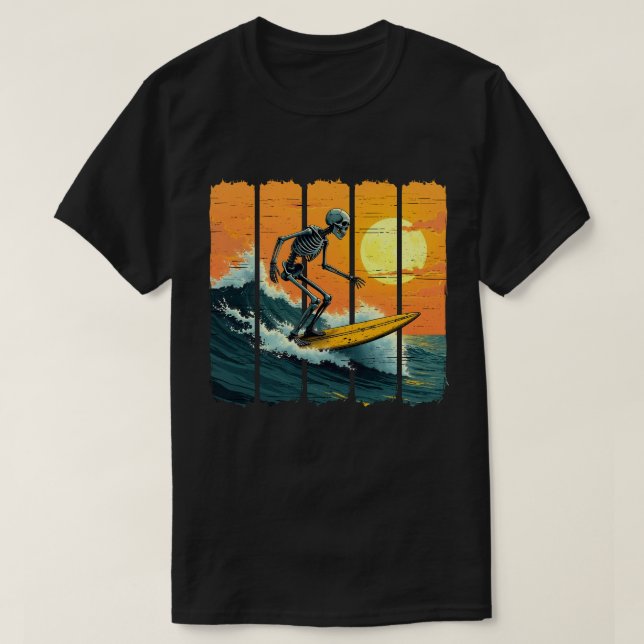 Skeleton Surfer Vintage Surfing Funny Halloween T Shirt (Design framsida)