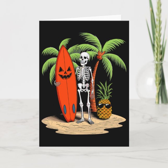 Skeleton Surfing Halloween Beach Vibe Fun  Kort (Framsida)