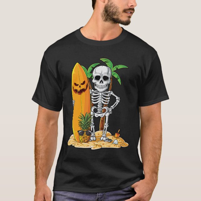 Skeleton Surfing Halloween Hawaii Manar Wom T Shirt (Framsida)