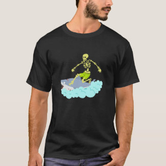 Skeleton Surfing Halloween Tee Zombie Shark Funny