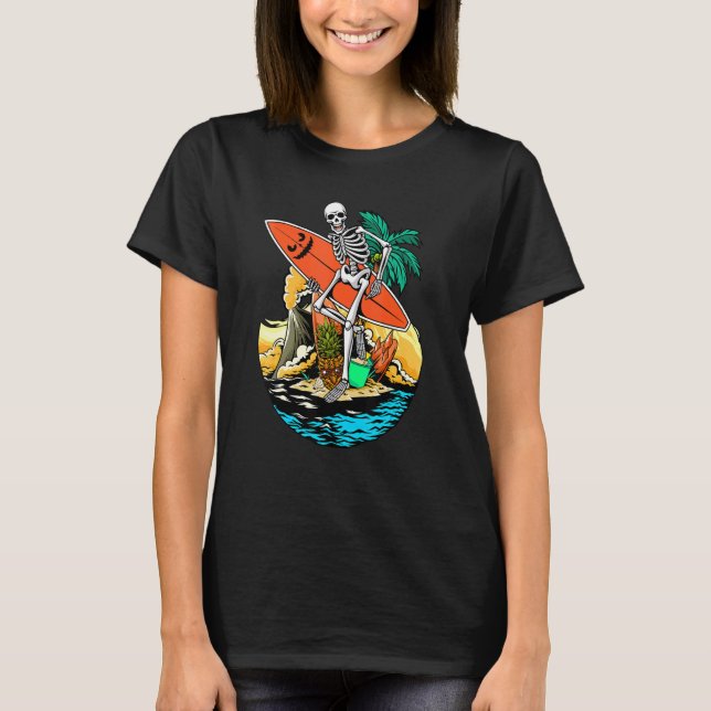 Skeleton Surfing Jackolantern Halloween Manar Hawa T Shirt (Framsida)