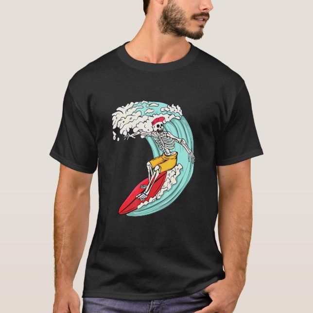 Skeleton Surfing Surfboard Surfa T Shirt (Framsida)