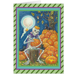 SKELETON, SVARTA KATTER CARVPUMPKIN GREETING CARD HÄLSNINGSKORT