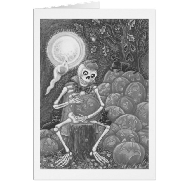 SKELETON, SVARTA KATTER CARVPUMPKIN GREETING CARD OBS KORT (Framsidan)