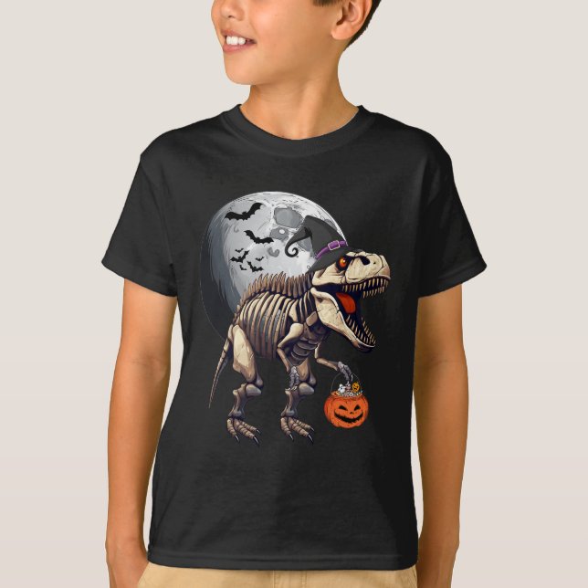 Skeleton T Rex Dinosaur Funny Halloween Pumpkin Bo Shirt (Framsida)