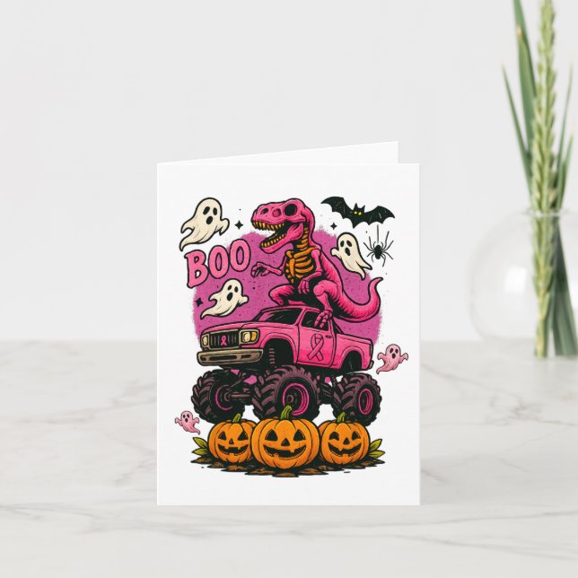 Skeleton T Rex Dinosaur Monster Lastbil Pumpkin Br Kort (Framsida)
