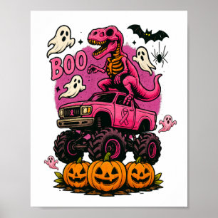 Skeleton T Rex Dinosaur Monster Lastbil Pumpkin Br Poster