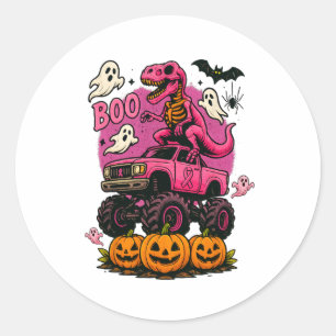 Skeleton T Rex Dinosaur Monster Lastbil Pumpkin Br Runt Klistermärke