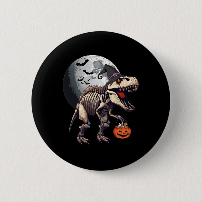 Skeleton T Rex Dinosaur Roligt Halloween Pumpkin B Knapp (Framsida)