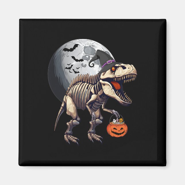 Skeleton T Rex Dinosaur Roligt Halloween Pumpkin B Magnet (Framsidan)