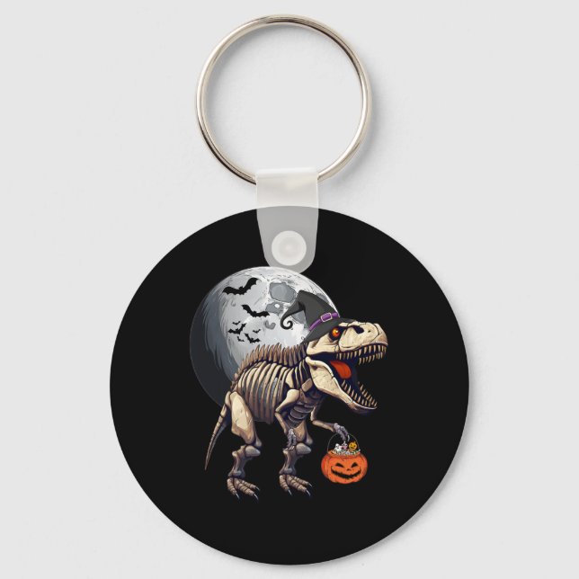 Skeleton T Rex Dinosaur Roligt Halloween Pumpkin B Nyckelring (Framsida)