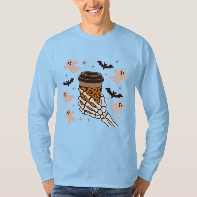 Skeleton T-Shirt, Funny Skeleton Tee, Kaffe Älskar T Shirt (Framsida)