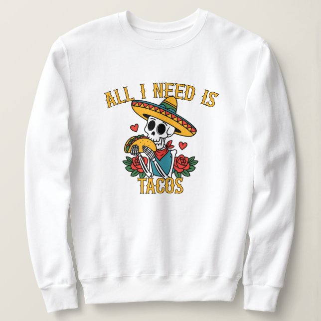 Skeleton Taco Älskare T Shirt (Design framsida)