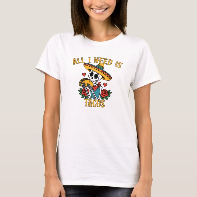 Skeleton Taco Älskare T Shirt (Framsida)