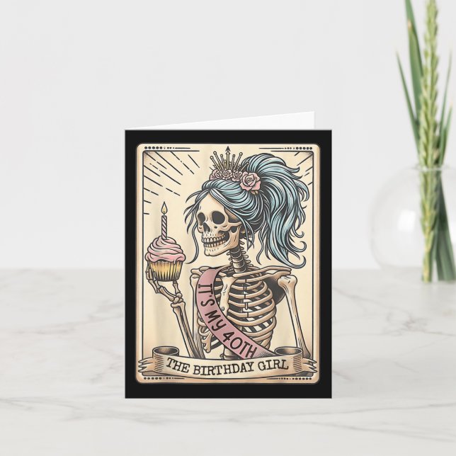 Skeleton Tarot Card Retro Goth från 40:e födelseda Kort (Framsida)