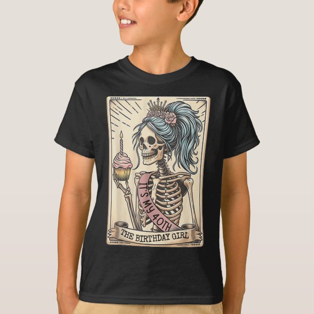 Skeleton Tarot Card Retro Goth från 40:e födelseda T Shirt (Framsida)