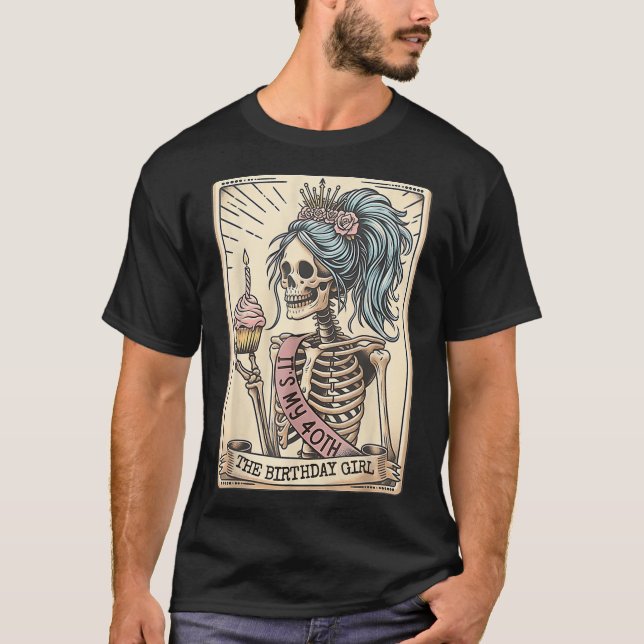 Skeleton Tarot Card Retro Goth från 40:e födelseda T Shirt (Framsida)