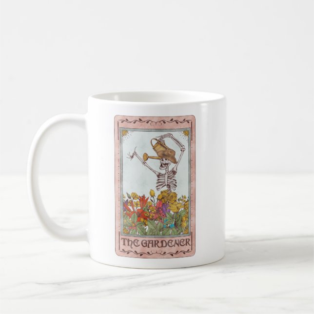 Skeleton Tarot-kort Gardener Flowers Funny Kaffemugg (Vänster)