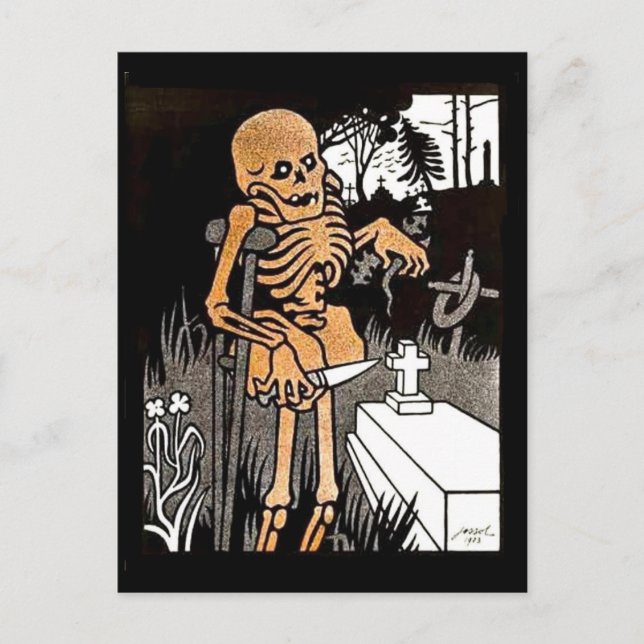 Skeleton Tending of Grave vycard Vykort (Framsida)