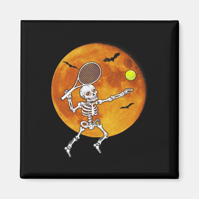 Skeleton Tennis Halloween Racket Ll Magnet (Framsidan)