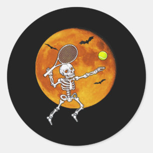 Skeleton Tennis Halloween Racket Ll Runt Klistermärke