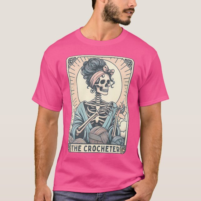 Skeleton The Crocheter Mom Tarot Card Knitter Croc T Shirt (Framsida)