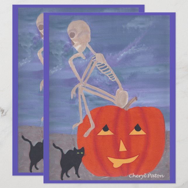 Skeleton Thinker Halloween Scrapbook Papper (Fram/baksida)