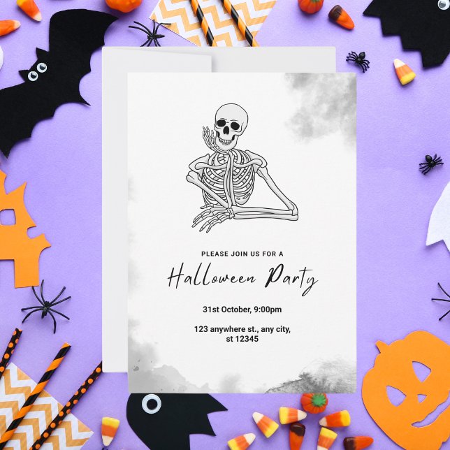 Skeleton-ThLED Black and White Halloween Inbjudningar (Skapare uppladdad)