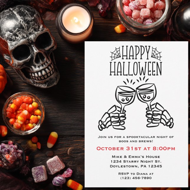 Skeleton Toast Vin Simple Roligt Halloween Inbjudningar (Skapare uppladdad)