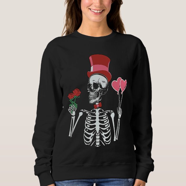 Skeleton Top Hat Rose Valentines Day Skeleton Bone T Shirt (Framsida)