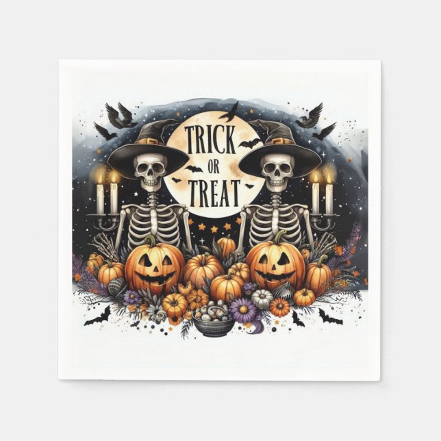Skeleton Trick or Treat Party Paper Napkins Pappersservett (Framsidan)