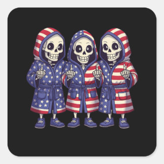 Skeleton Trio Patriotic Sticker Fyrkantigt Klistermärke