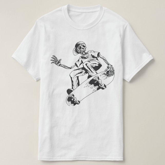 Skeleton-uppspelningsskateboard T Shirt (Design framsida)