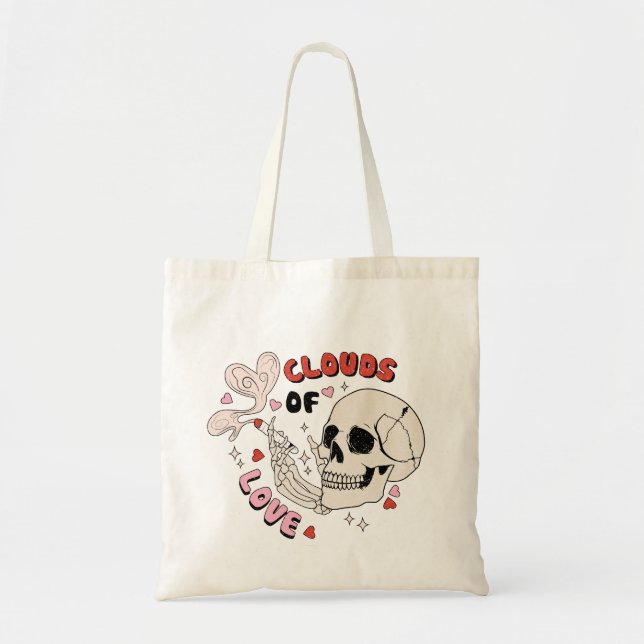 Skeleton Valentines Day Tote Bag, Lustigt Tote Bag Tygkasse (Framsidan)