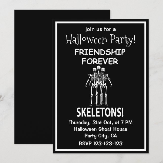 Skeleton Vänskap För Evigt Halloweenfest Inbjudningar (Fram/baksida)