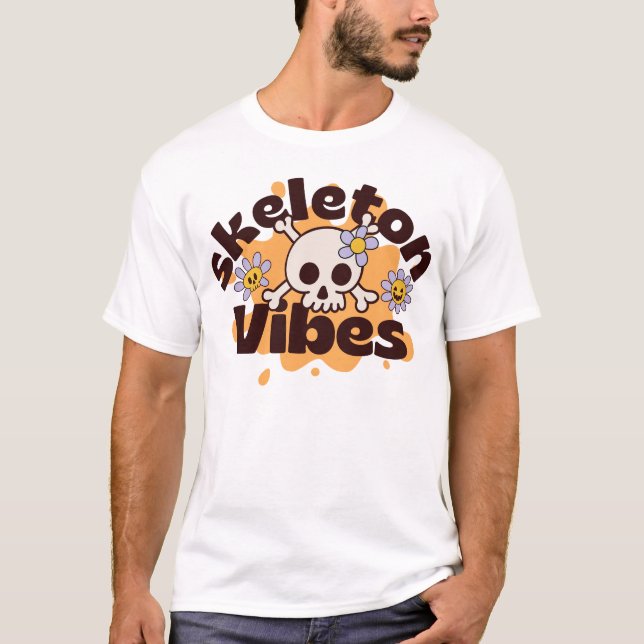 Skeleton Vibes Cute Skull-design T Shirt (Framsida)