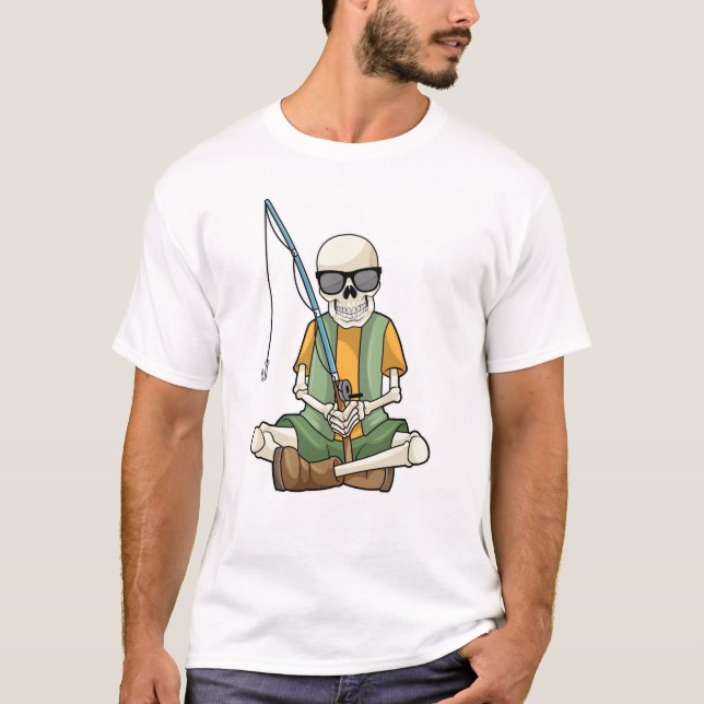 Skeleton vid fiske med fiskstav t shirt (Framsida)
