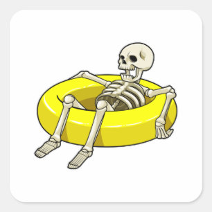 Skeleton vid Swimming med Simma ring Fyrkantigt Klistermärke
