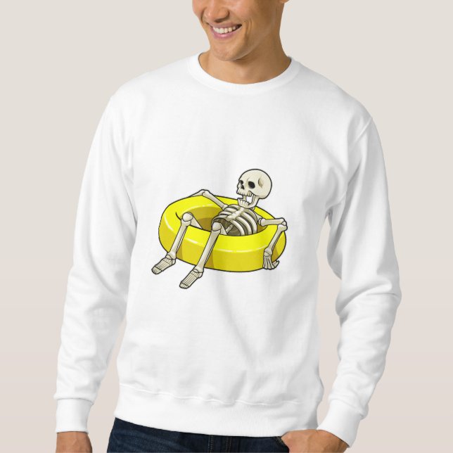 Skeleton vid Swimming med Simma ring Lång Ärmad Tröja (Framsida)
